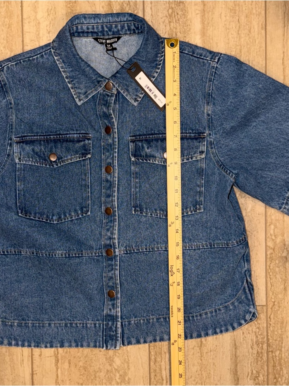 NWT Steve Madden Women’s Eliana Short-Sleeve Denim Button-Up Jacket Size Medium - Picture 12 of 14